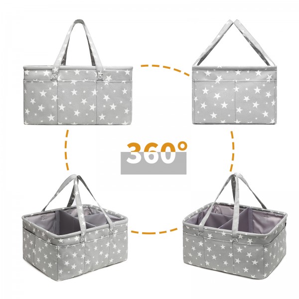 EB2048 - Kono Baby Nappy Caddy Organiser With Storage - Star Print Grey